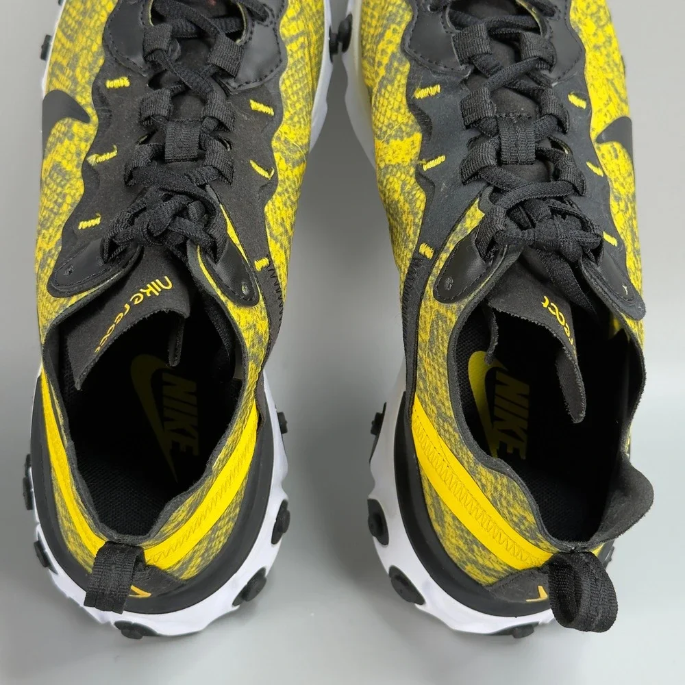Nike React Element 55 Womens 7 Running Shoe Yellow Black White Snakeskin Sneaker